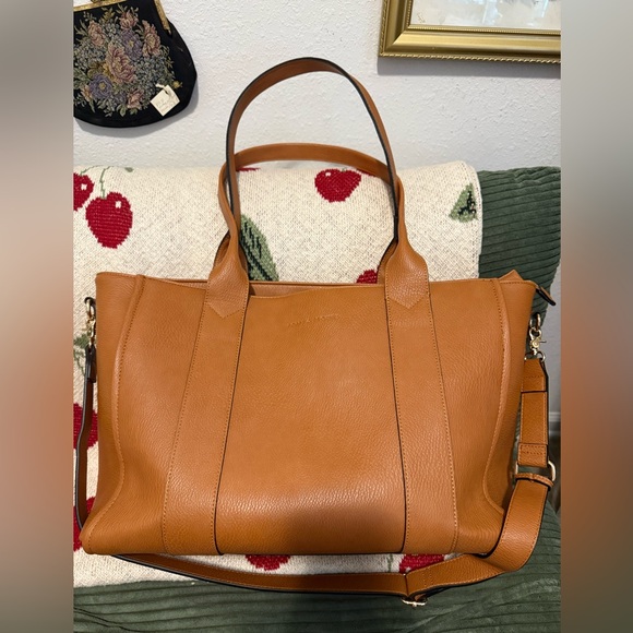 👜🌸Poppy & Peonies Cognac Multitasker Tote! 16" Laptop, Stanley tons of pockets - Picture 11 of 12
